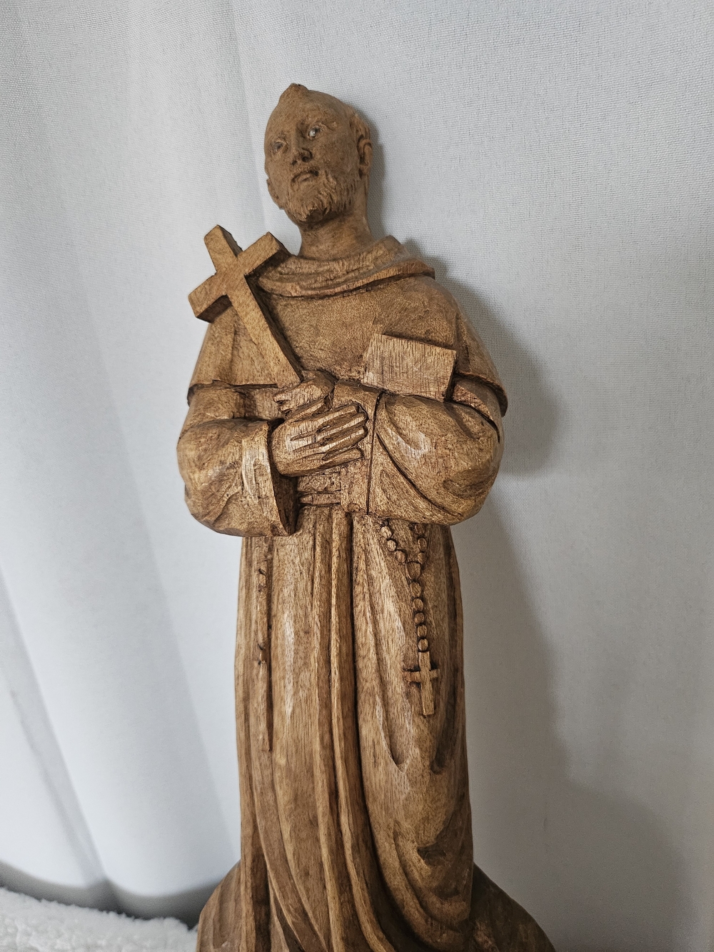 Vintage Hand-Carved St. Francis of Assisi Wooden Wall Statue by Victor Dagaom